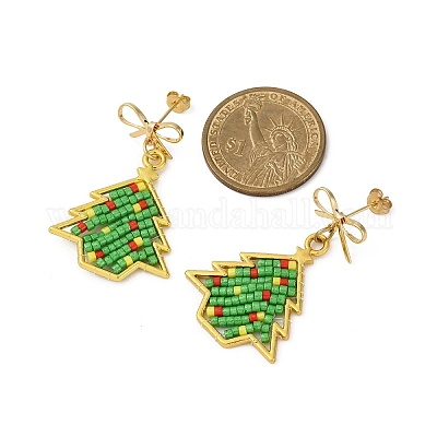 Серьги-гвоздики из латуни в форме рождественской елки EJEW-MZ00496-02-1