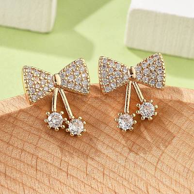 Женские серьги-гвоздики из латуни с микропаве и прозрачным кубическим цирконием EJEW-G428-26G-03-1