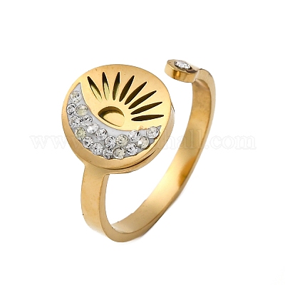 Нержавеющая сталь 304 с манжетными кольцами со стразами RJEW-Q020-03G-1