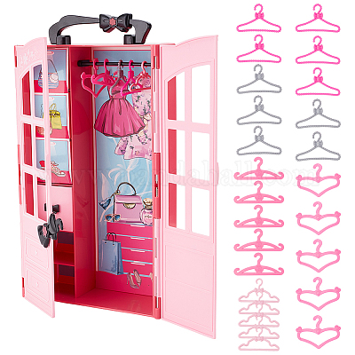 80 Cintres Pour Poupées – 8 Styles Rose, Plastique, Pour Vêtements De Poupée, Organisateur Miniature