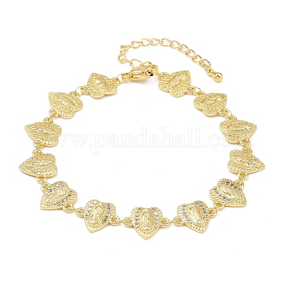 Браслеты-цепочки из латуни с микропаве из прозрачных кубических цирконий на тему Девы Марии для женщин BJEW-A090-08C-G-1