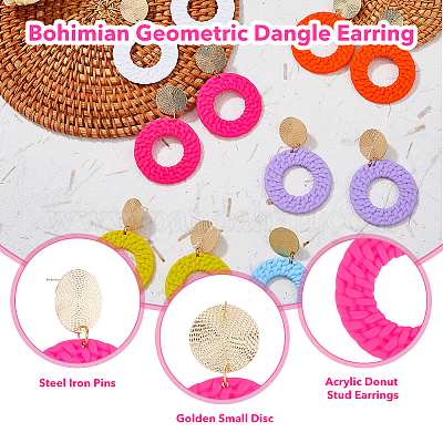 6 пара двухцветных акриловых сережек-пончиков с подвесками со стальными железными штифтами для женщин EJEW-FI0002-63-1