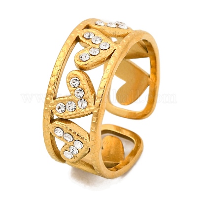 Кольцо-манжета из нержавеющей стали 304 с открытыми краями и стразами для женщин RJEW-Q822-37G-02-1