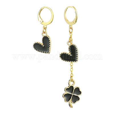 Серьги с подвесками на защелке и эмалью из золотого сплава EJEW-JE05654-04-1