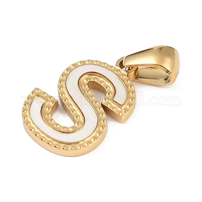 Подвески с алфавитом из натуральных белых ракушек STAS-M338-02G-S-1