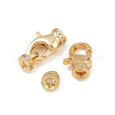 Концы шнура из латуни с микропаве из прозрачного кубического циркония KK-C136-01G-1