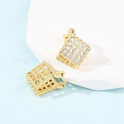Серьги-кольца с ромбами из латуни с микропаве из кубического циркония EJEW-B153-09G-1