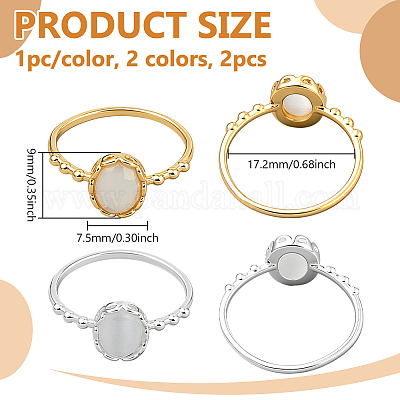 2 шт. 2-х цветные кольца из латуни и кошачьего глаза для женщин RJEW-GO0001-24-1