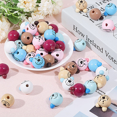 70 шт. 7-х цветные бусины с принтом из натурального дерева WOOD-GL0001-09-1