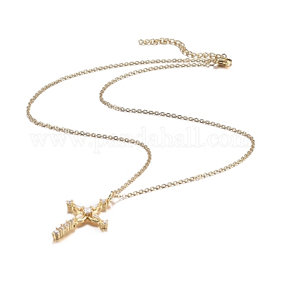 Ожерелья с подвесками из латуни с прозрачным кубическим цирконием NJEW-H100-14G-1