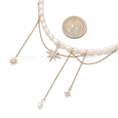 Ожерелья из натурального культивированного пресноводного жемчуга и рисовых бусин NJEW-JN05224-1