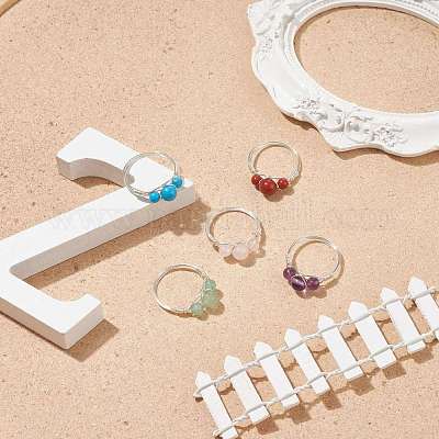 Круглое кольцо из бисера с натуральным и синтетическим драгоценным камнем RJEW-JR00514-1