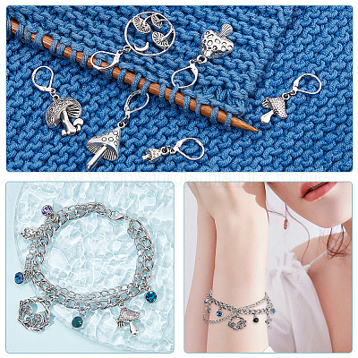 16 шт. 8 стильных подвесных маркера для стежков из сплава в тибетском стиле в виде грибов HJEW-NB00018-1