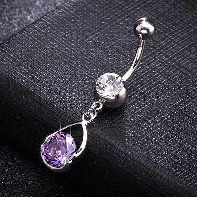 Латунное кольцо пупка с фианитом AJEW-EE0004-47C-1