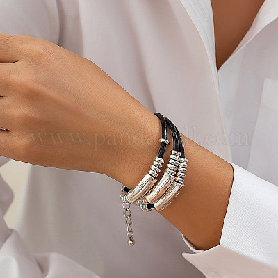 Многорядные браслеты из искусственной кожи с вощеным шнуром WG187C7-04-1