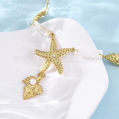 Ожерелья с подвесками из нержавеющей стали 304 в виде морской звезды NJEW-L465-01G-1