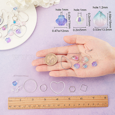 Наборы для самостоятельного изготовления стеклянных сережек в фиолетовом стиле DIY-SC0014-36P-1