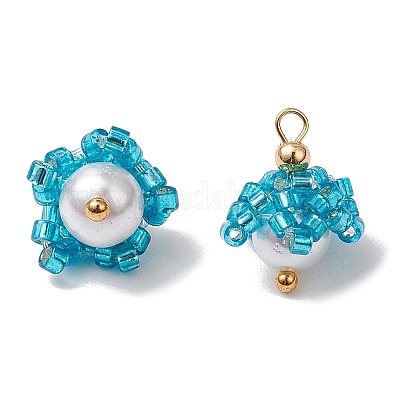 Подвески-цветы из бисера в форме цилиндра PALLOY-MZ00705-02-1