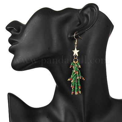 Серьги-подвески в виде елки из нержавеющей стали 304 EJEW-MZ00485-1