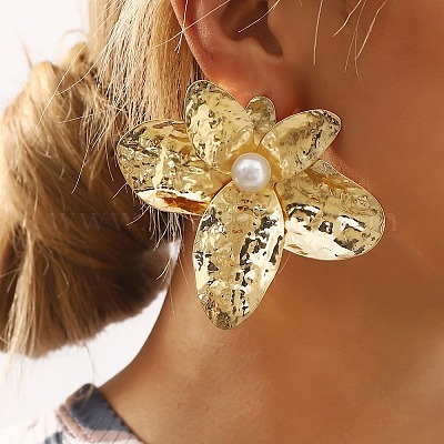 Серьги-гвоздики из железа в форме цветка EJEW-L096-007G-1