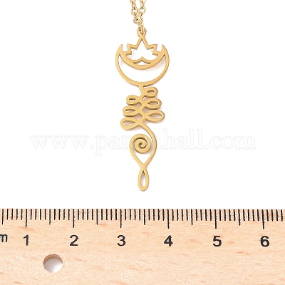 Ожерелья из полой нержавеющей стали 304 с подвеской в виде цветка лотоса в форме ом для йоги NJEW-Z073-02G-03-1