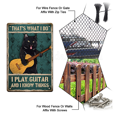 Globleland chat jouant de la guitare vintage en métal étain signe art  plaque affiche rétro métal