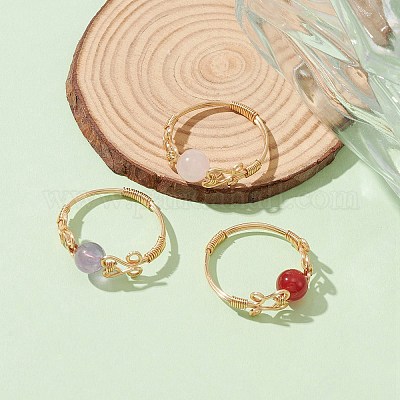 Кольцо на палец из смешанных натуральных драгоценных камней RJEW-JR00579-1