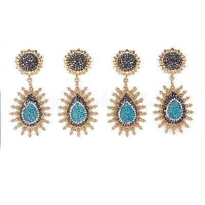 Серьги-гвоздики из натурального друза с агатом EJEW-F232-37G-1