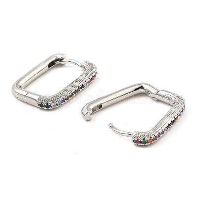 Латунные микро проложить серьги обруча кубического циркония EJEW-D078-11P-1