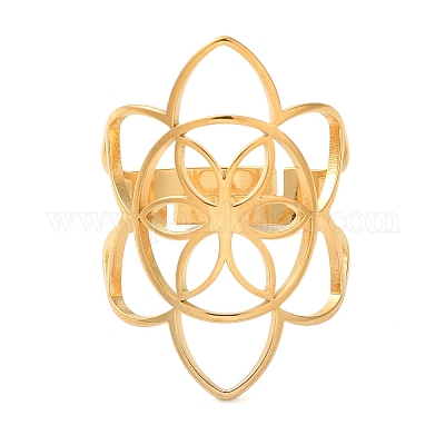 Полые цветочные регулируемые кольца из нержавеющей стали 304 для женщин&nbsp;LS-RJEW-N048-06G-1