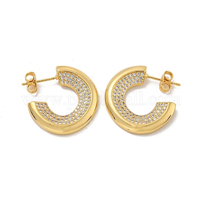 Серьги-гвоздики с прозрачным паве из латуни с кубическим цирконием EJEW-N054-52G-1