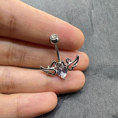 Сердце с крыльями латунные хрустальные стразы изогнутые кольца для живота в форме штанги FS-WG4497F-01-1