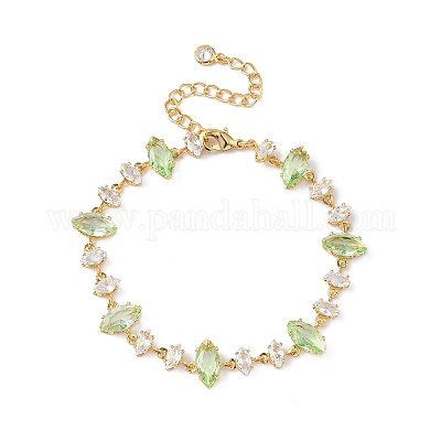 Браслеты из латунного стекла и кубического циркония с конским глазом BJEW-D378-02G-1