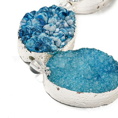 Посеребренные окрашенные овальные бусины из натурального друзового кварца G-F144-01-S-1