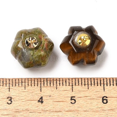 Подвески-тыквы из натуральных и синтетических драгоценных камней с золотистыми латунными дужками G-C158-06G-1