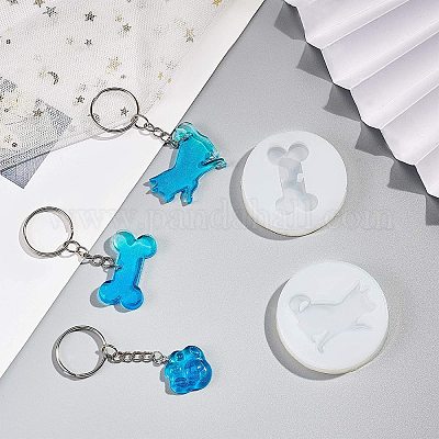 Dog Bone Silicone Molds, Keychain Silicone Molds with 20pcs Key Accessories  Bone Shape Molds Silicone Mold Diy Pet Tag Resin Mold DIY Crafts Making