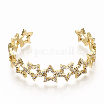 Браслеты-манжеты с прозрачным кубическим цирконием из латуни с микропаве BJEW-S142-003-NF-1