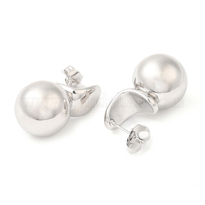 Латунные серьги-гвоздики с круглыми шариками и подвесками X-EJEW-K251-02P-1