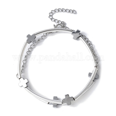 Браслеты из латунных трубчатых бусин для женщин BJEW-JB11589-02-1