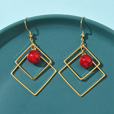 Серьги-подвески из гальванизированной латуни с имитацией жемчуга EJEW-Z129-01G-1