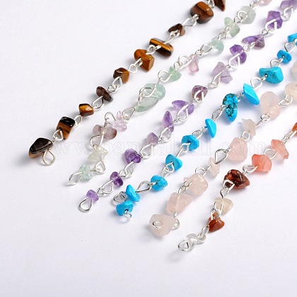 Catene di perle di pietre preziose fatte a mano per la realizzazione di braccialetti di collane AJEW-JB00043-1