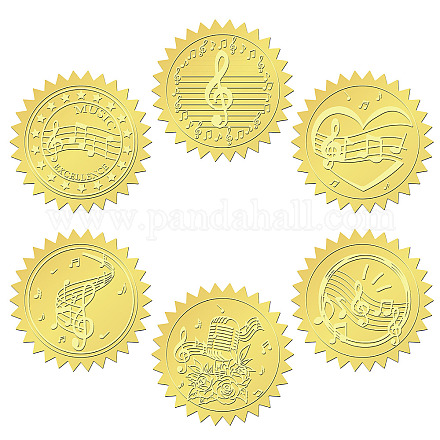 Craspire 144 Uds pegatinas en relieve de papel de plata pegatinas autoadhesivas de sellado de certificados de 2 pulgadas decoración de medallas de notas musicales pegatina para sobres premios de boda embalaje de tarjetas de regalo de graduación DIY-WH0451-012-1