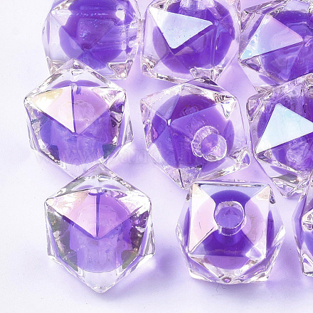 透明なアクリルビーズ  二層ビーズ  片穴  キューブ  青紫色  14.5x15.5x15.5mm  半分穴：3.5mm TACR-S148-09E-1