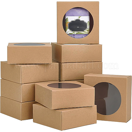BENECREAT 24 Packs 9.3x9.3x3.8cm Round Clear PVC Window Gift Boxes CON-WH0081-33-1
