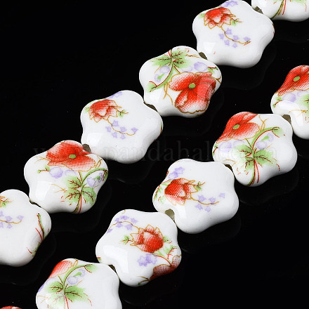 Brins de perles en céramique de porcelaine faites à la main PORC-S502-034D-1