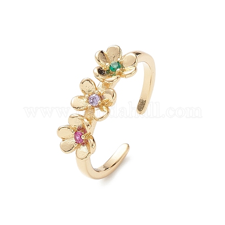 Flower Colorful Cubic Zirconia Cuff Ring RJEW-M146-06G-1