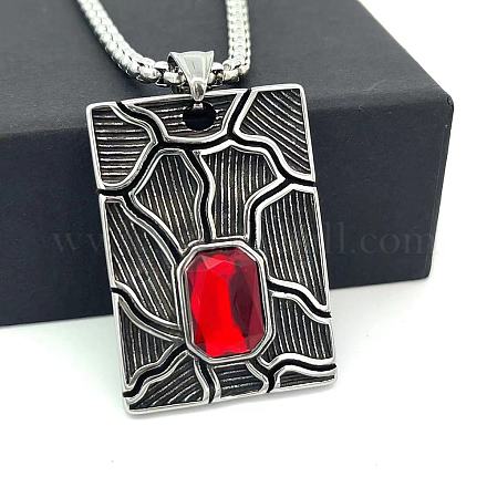 Ожерелья из нержавеющей стали в винтажном стиле с прямоугольной подвеской и рубиновыми стразами для мужчин NJ0918-1