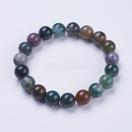 Natural Indian Agate Beaded Stretch Bracelets BJEW-I253-10mm-11-1