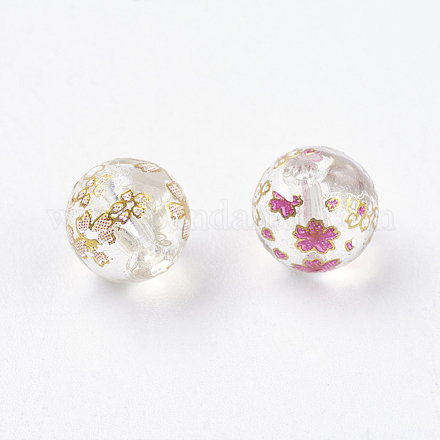Flower Picture Printed Glass Beads GLAA-E399-8mm-01-1