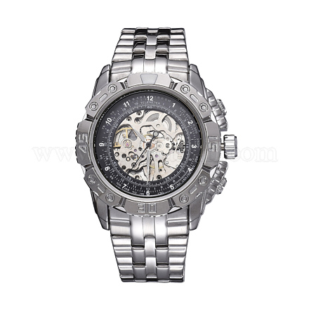 合金の腕時計ヘッド機械式時計  ステンレス製の時計バンド付き  ステンレス鋼色  ブラック  70x22mm  ウォッチヘッド：55x52x17.5mm  ウオッチフェス：34mm WACH-L044-01B-P-1